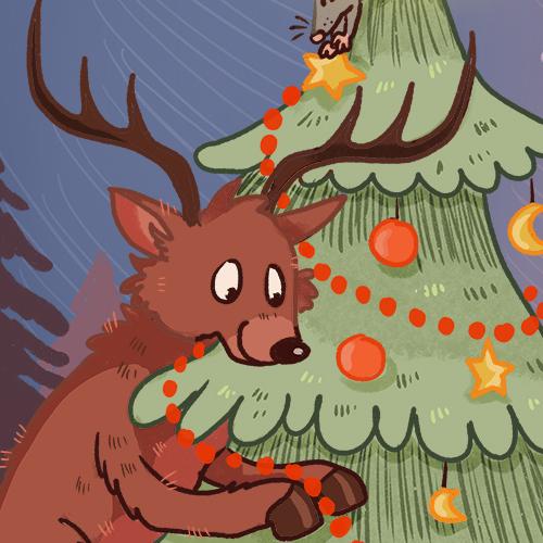 daniela schreiter comic Fuchskind yule winter solstice Hygge cozy forest xmas weihnachten tree baum